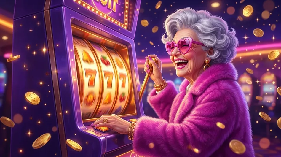 La Nonna tira la leva della slot